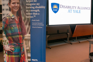 Banner featuring Ruth Asch, Associate Research Scientist in Psychiatry at Yale School of Medicine, juxtaposed with the new Disability Alliance at Yale logo. 
