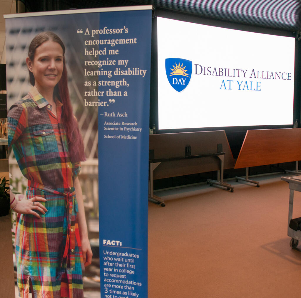  Banner featuring Ruth Asch, Associate Research Scientist in Psychiatry at Yale School of Medicine, juxtaposed with the new Disability Alliance at Yale logo. 